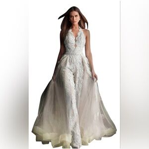 Beautiful custom pink Jovani jumpsuit with overlay size 14